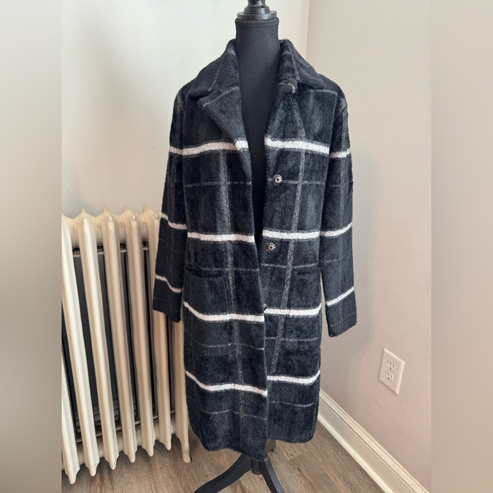 Black and White Plaid Women's Coat